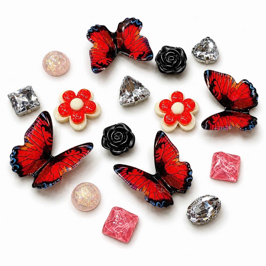 [ĐỘC QUYỀN] Set Charm Bướm Xanh Băng Pha Lê Trái Tim Ngọc Tuyết Hoa Hồng Ánh Ngọc Kawaii Thanh Lịch Gắn Dép 🦋💙