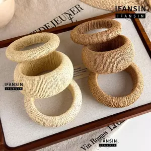 Vòng tay bện ống hút IFANSIN, vòng tay dệt tròn rộng dày, phong cách Bohemian thủ công vintage, phụ kiện nữ