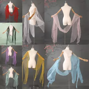 Khăn choàng ren cổ tích PYCOU, Khăn choàng phong cách cổ xưa, Organza Dance Top Tay áo nước Hanfu Phụ kiện Cosplay