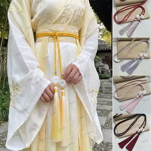 PYCOU Dây thắt lưng mặt dây chuyền, Dây buộc thắt lưng Hanfu phong cách truyền thống, Dây thắt lưng bện dệt tay cổ điển dành cho nam nữ
