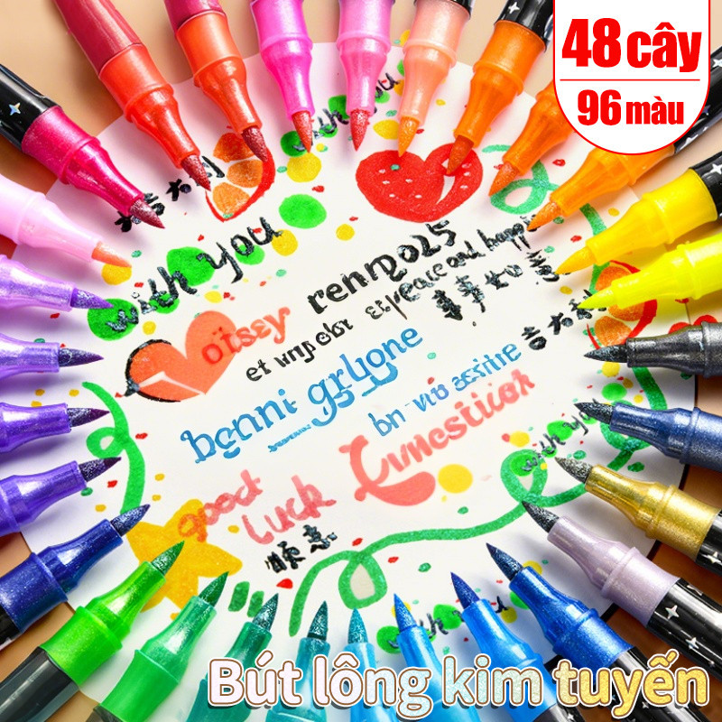 Bút dạ màu acrylic marker đầu cọ màu nước 48/96 màu cho bé học tập người lớn sáng tạo nghệ thuật