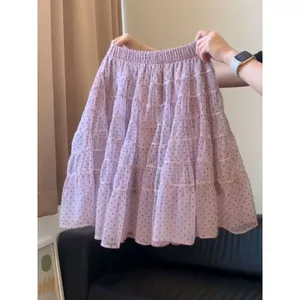 Váy chấm bi ngọt ngào kiểu Pháp cực lớn mùa xuân hè Phong cách mới Thời trang gạc khâu váy bánh