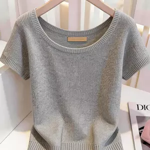 Mùa hè dáng rộng dáng rộng dáng ôm hơn Thời trang Đồ dệt kim ngắn tay đơn giản dành cho nữ t