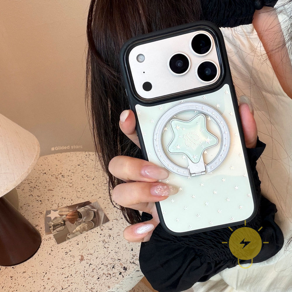 Phone Case For iPhone 17 Pro Max Plus 16 15 14 13 12 with Griptok TPU Magnetic Black with Griptok Star Gilding Aesthetic Korean Cute
