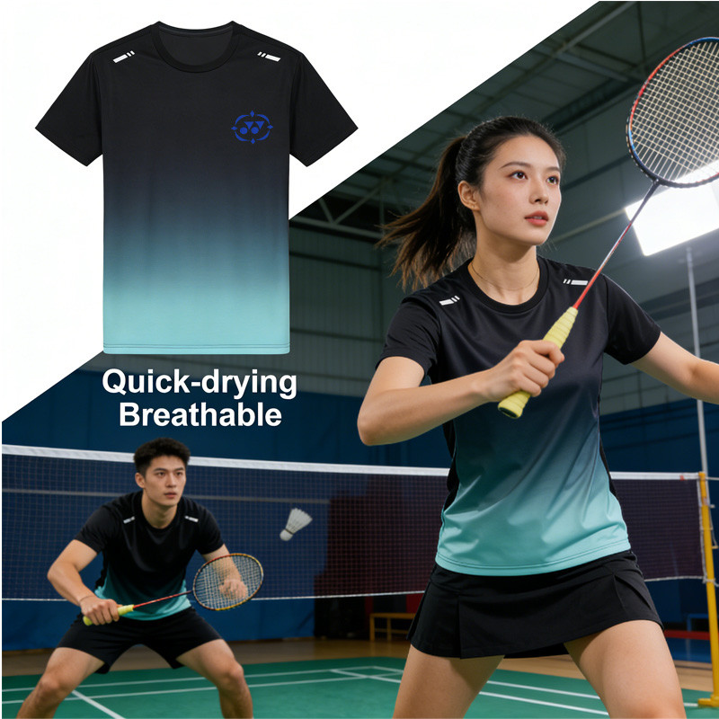 Yonex2026 mùa hè mới đi bộ đường dài và đi xe đạp thể thao khô nhanh tay ngắn nhẹ dáng rộng nam nữ tập luyện ngoài trời Áo thun gradient thể thao