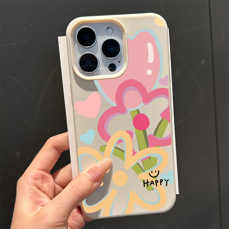 Ốp lưng cho iPhone 17 16 Pro Max 15 14 13 12 11 Hình vẽ hoa Tulip vui vẻ