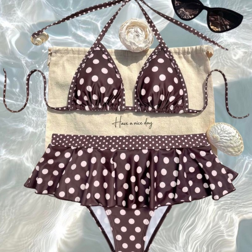 [ORDER 8-9 NGÀY] Set Bikini 2 Mảnh Chấm Bi Nâu Choco Mùa Hè
