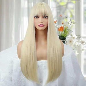 Thời Trang Golden Bangs Dài Thẳng Tóc Giả Sợi Hóa Chất Chịu Nhiệt Độ Cao Chất Liệu Full Mũ Thích Hợp Cho Mặc Hàng Ngày