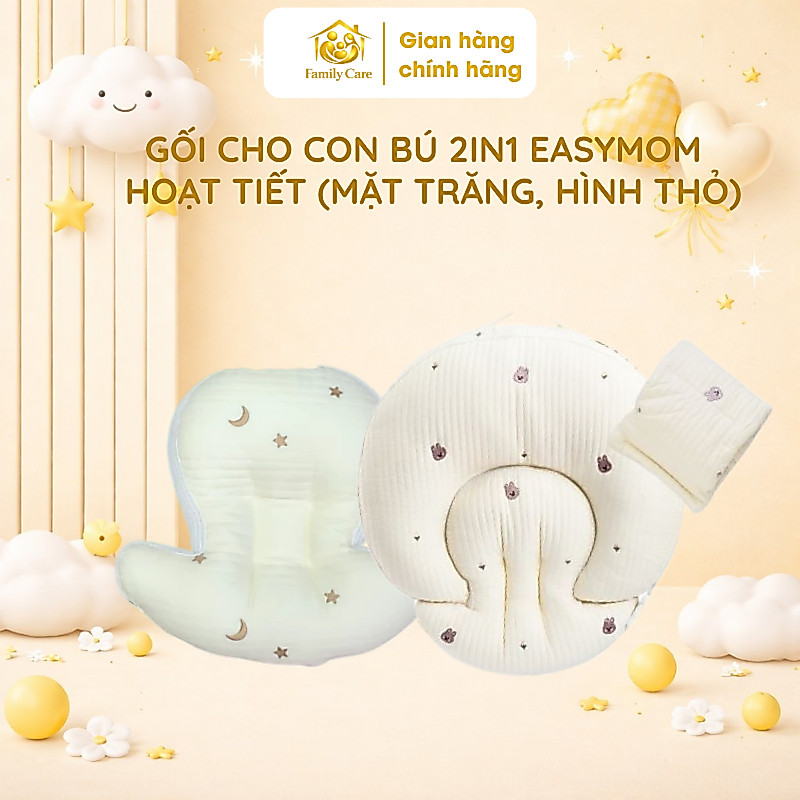 Gối cho con bú 2in1 Easy MOM hoạt tiết mặt trăng/ hình thỏ đáng yêu hỗ trợ mẹ – FamilyCare Store