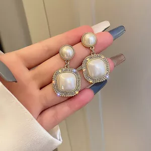 S925 Bạc Kim Cương Ngọc Trai Hình Học Vuông Bông Tai Pháp Đơn Giản Bông Tai Thời Trang Cao Cấp Phong Cách Mới Bông Tai Nữ 2026-6-1