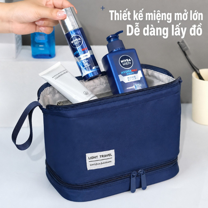 Túi đựng Mỹ Phẩm 2 Ngăn Tiện Dụng,Gọn Gàng,Chống Nước,Lưu trữ lớn,Đựng cọ trang điểmPhong Cách Du Lịch