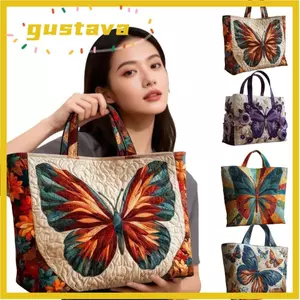 Túi Tote chần bông nữ GUSTAVA, Túi xách du lịch in họa tiết bướm, Túi đeo vai vải Cotton dung tích lớn nhẹ thời trang hợp thời trang dành cho nữ