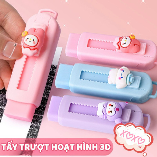 Gôm tẩy charm hoạt hình Kuromi dạng kéo đẩy dễ thương nhiều màu cho học sinh xóa sạch