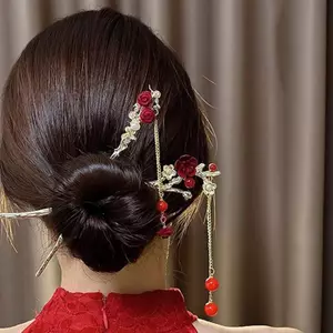 AqToCna Đỏ Hoa Hồng sel Tóc Sti Nữ Cổ Ngọc Trai Kẹp Tóc Nữ Nĩa Tóc Chảo Tóc Choptis Mũ Đội Đầu Quà Tặng Ngày Lễ Tình Nhân AqToCna