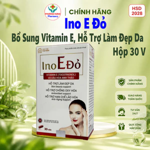 Viên Uống Ino E Đỏ Của Ích Nhân Bổ Sung Vitamin E, Hỗ Trợ Làm Đẹp Da, Chống Oxy Hóa Da-Hộp 30 Viên