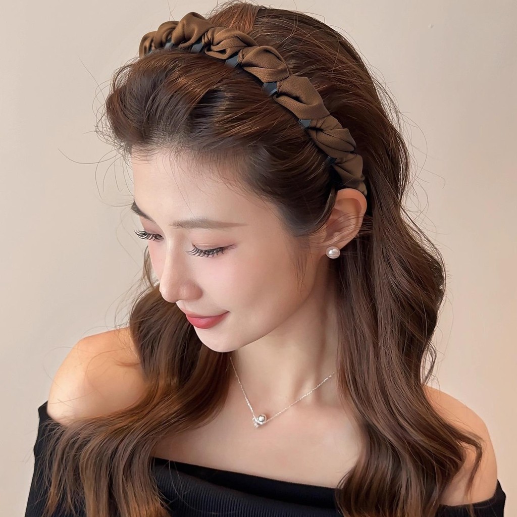 Băng đô lụa satin cao cấp mùa hè có răng nâng trán dùng rửa mặt nữ
