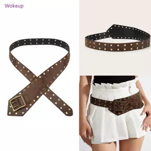 Woke Studded Eyelet Thắt lưng rộng Punk Gothic Hip Hop Phụ kiện da giả dành cho nam giới