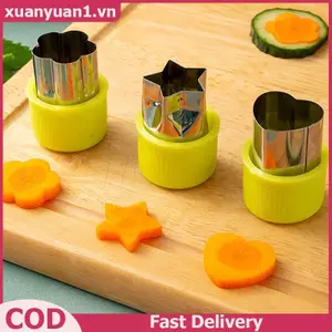 XUAN 3 Cái / bộ Hình Trái Tim Ngôi Sao Hoa Cắt Rau Củ Tay Cầm Nhựa Di Động Thép Không Gỉ Cắt Trái Cây Tiện Ích Nhà Bếp VN