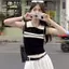 Áo Vest sọc màu tương phản cổ điển Pure Desire Style Sang trọng Slim-fit Slimer Look Đan Top