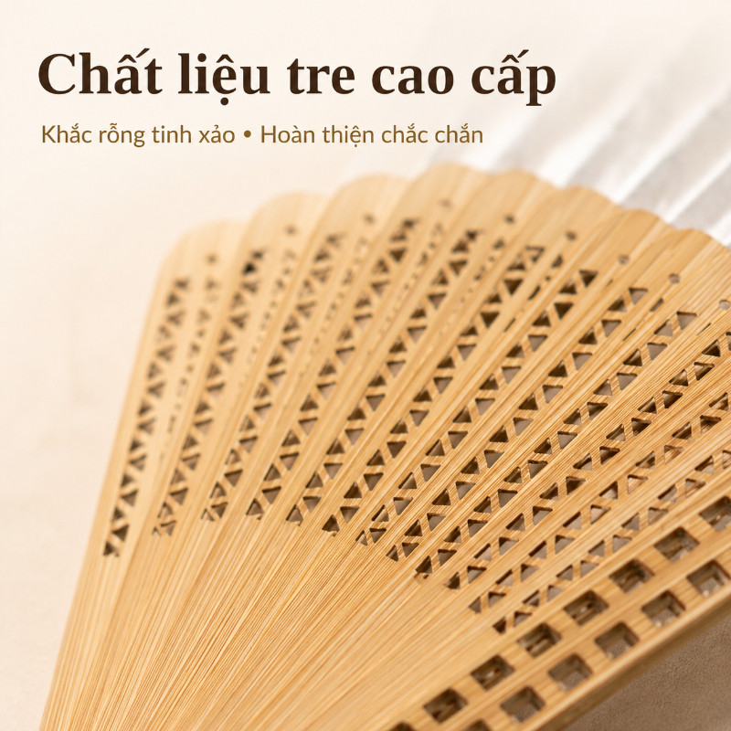 Quạt Múa Tre Cao Cấp - Nan Tre Mỏng, Thiết Kế Sang, Kèm Bao & Tua Rua, Cho Biểu Diễn & Ảnh Nghệ Thuật