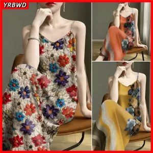 Váy hoa mùa hè YRBWD, Dây đeo Spaghetti phong cách Bohemian Váy không tay nữ, Váy yếm cổ chữ V dài vừa phải L-3XL để mặc trong nhà và ngoài trời
