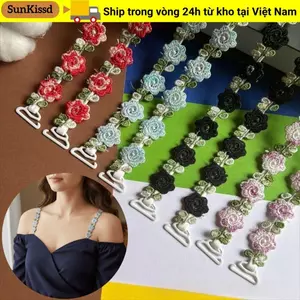 SUNKISSD Dây đeo đồ lót hoa hồng, Chống trượt với dây đeo áo ngực viền ren, Thời trang co giãn có thể điều chỉnh vô hình Dây đeo vai ren liền mạch Váy dự tiệc cưới