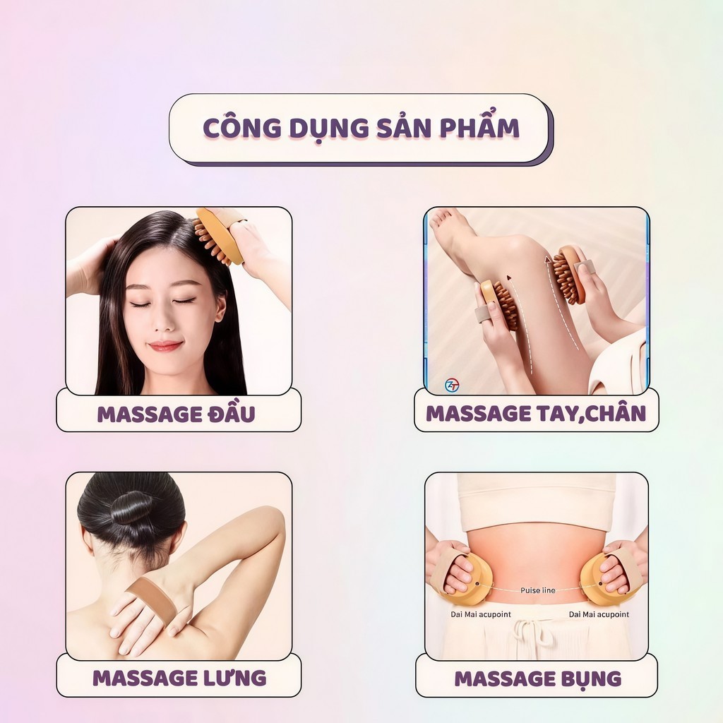 Lược Massage Da Đầu Bàn Chải Kinh Tuyến Di Động Chống Tĩnh Điện Thúc Đẩy Lưu Thông Máu Giảm Mệt Mỏi Bằng Gỗ - FE123