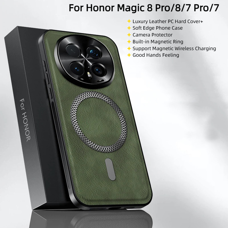 PC da PU sang trọng tích hợp nam châm Vỏ điện thoại cứng từ tính cho Honor Magic 8 Pro 8 7 7Pro 6 6Pro 5 5 Pro Magic8 Vỏ chống sốc