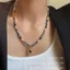 Vintage Bluestone Ngọc Trai Đính Hạt Vòng Cổ Nữ Dài Bohemian Ánh Sáng Sang Trọng Niche Dây Chuyền Áo Len Cao Cấp 6.12
