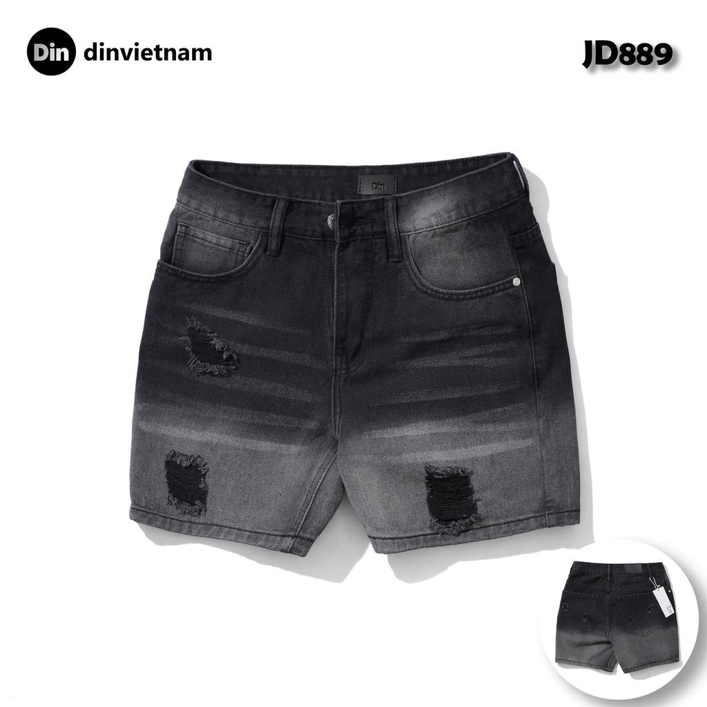 Quần Short Jean Nam DIN - Quần Bò Đen Basic Thoải Mái, Không Phai Màu Dễ Phối Đồ, Phong Cách Bụi Street Wall JD889