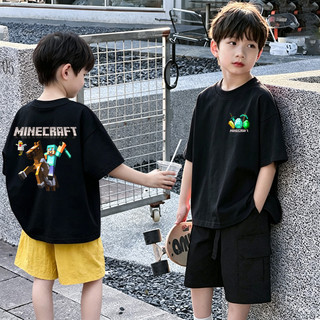 (1-12 tuổi) Áo thun ngắn tay cổ tròn bằng cotton in hình hoạt hình vui nhộn "Minecraft" dành cho bé trai