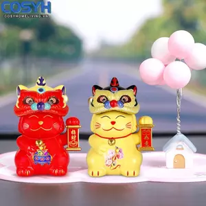 <cosyh>Light-Sensing Lucky Cat Auspicious Symbol Lion Dance Design For Offices