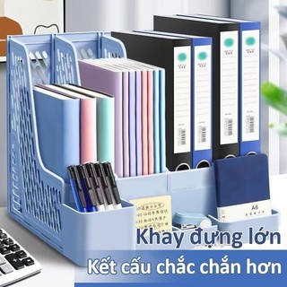 Kệ đựng tài liệu 4 ngăn giá khay để bàn sách vở A4 hồ sơ bút decor văn phòng học sinh nhiều màu