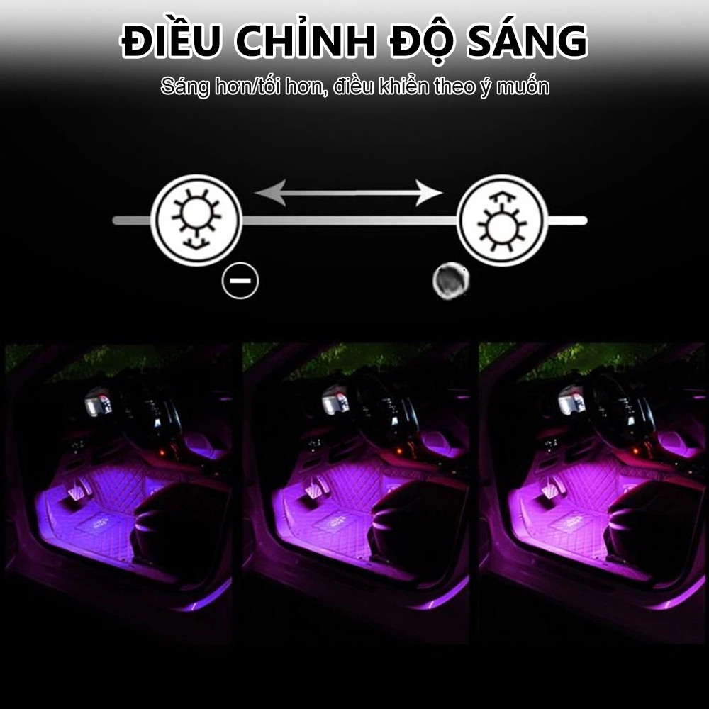 Đèn Led Gầm Ghế Ô Tô Nội Thất Nháy Theo Nhạc, Nhiều Chế Độ Màu Sắc, Cắm USB/Tẩu, Điều Khiển Từ Xa