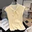 Áo Vest dệt kim cổ chữ v có ruy băng mơ dành cho nữ mùa hè Phong cách mới tay bay nhỏ phong cách Hàn Quốc hàng đầu
