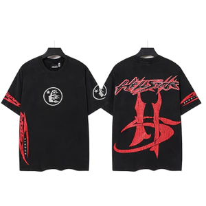 Chất Lượng Cao 921#洗水黑 Áo thun Cotton nguyên chất có sẵn Real Shot (Retro) Street Street Wear