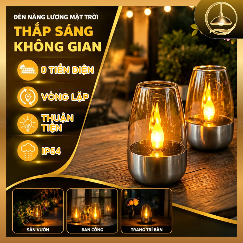 Đèn Nến LED Năng Lượng Mặt Trời, Chống Nước IP54, Tự Động Bật Khi Trời Tối, 0 Tiền điện, Phù Hợp Cho Tiệc Tùng, Nhà Hàng