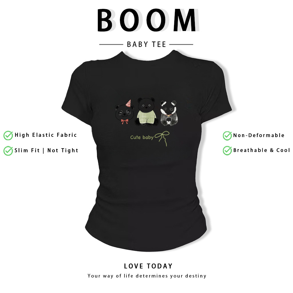 BOOM Áo Baby Tee Nữ Cotton Ôm Body-Áo Thun Ngắn Tay Y2K In Hình PhongCách Mùa Hè, Cổ Tròn Hàng Đầucách hàn quốc phongV93