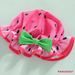 MG-Baby Girl Dưa Hấu In Đồ Bơi Dễ Thương Thời Trang Spaghetti Dây Đeo Đồ Bơi Không Tay Có Mũ