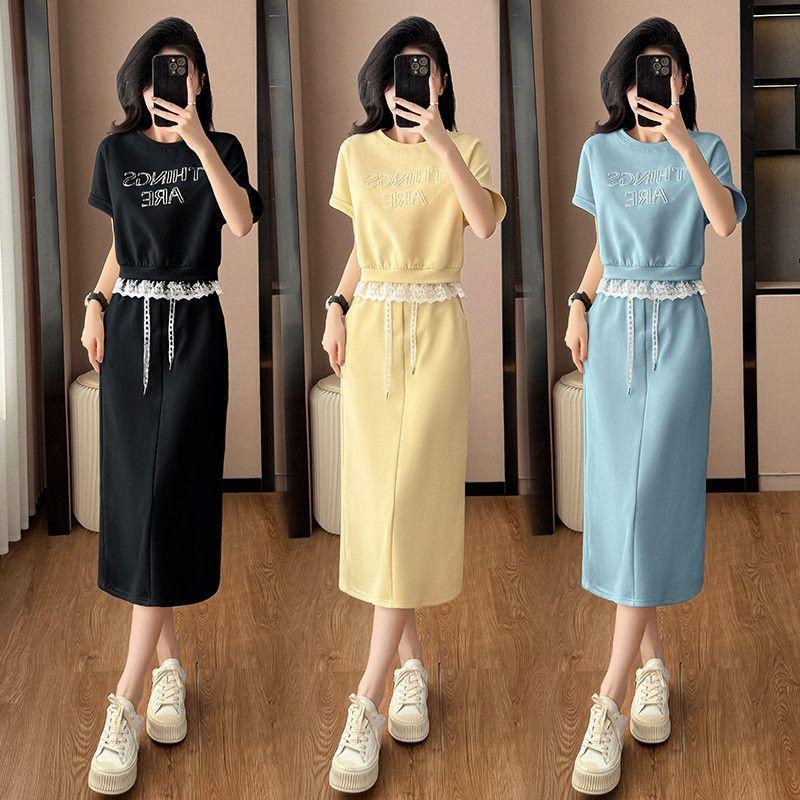 [Seckill trong thời gian có hạn] Bộ đồ váy thể thao thông thường dành cho nữ Mùa hè Phong cách mới Áo thun ren dáng rộng Bộ đồ hai mảnh