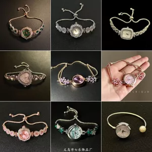 Vintage Thời Trung Cổ Màu Full Kim Cương Đồng Hồ Cao Cấp Cảm Giác Tính Khí Ánh Sáng Sang Trọng Vòng Tay Dây Rút Có Thể Điều Chỉnh Vòng Tay Nữ