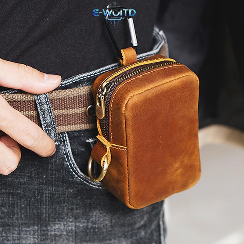 Túi da E-WOITD có dây kéo Móc khóa Ví đựng tiền xu Túi đựng thẻ Thắt lưng Túi đeo thắt lưng để chạy bộ ngoài trời Đồng xu thể thao Ví nhỏ cổ điển E-WOITD