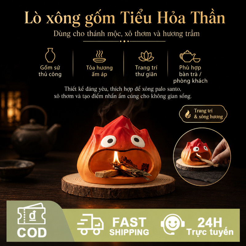 Lò sưởi gốm mini hình hoạt hình đốt tinh dầu thơm phòng để bàn trang trí dễ thương quà tặng
