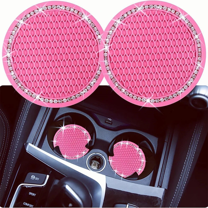 XE CUP GIỮ COASTER 2 Chiếc Lưới Tròn Cao Su Mềm Trang Trí Kim Cương Chống Trơn Trượt Chống Thấm Nước Chịu Nhiệt Dễ Dàng Làm Sạch Đa Năng Nội Thất Ô Tô Đồ Uống Pad Phụ Kiện
