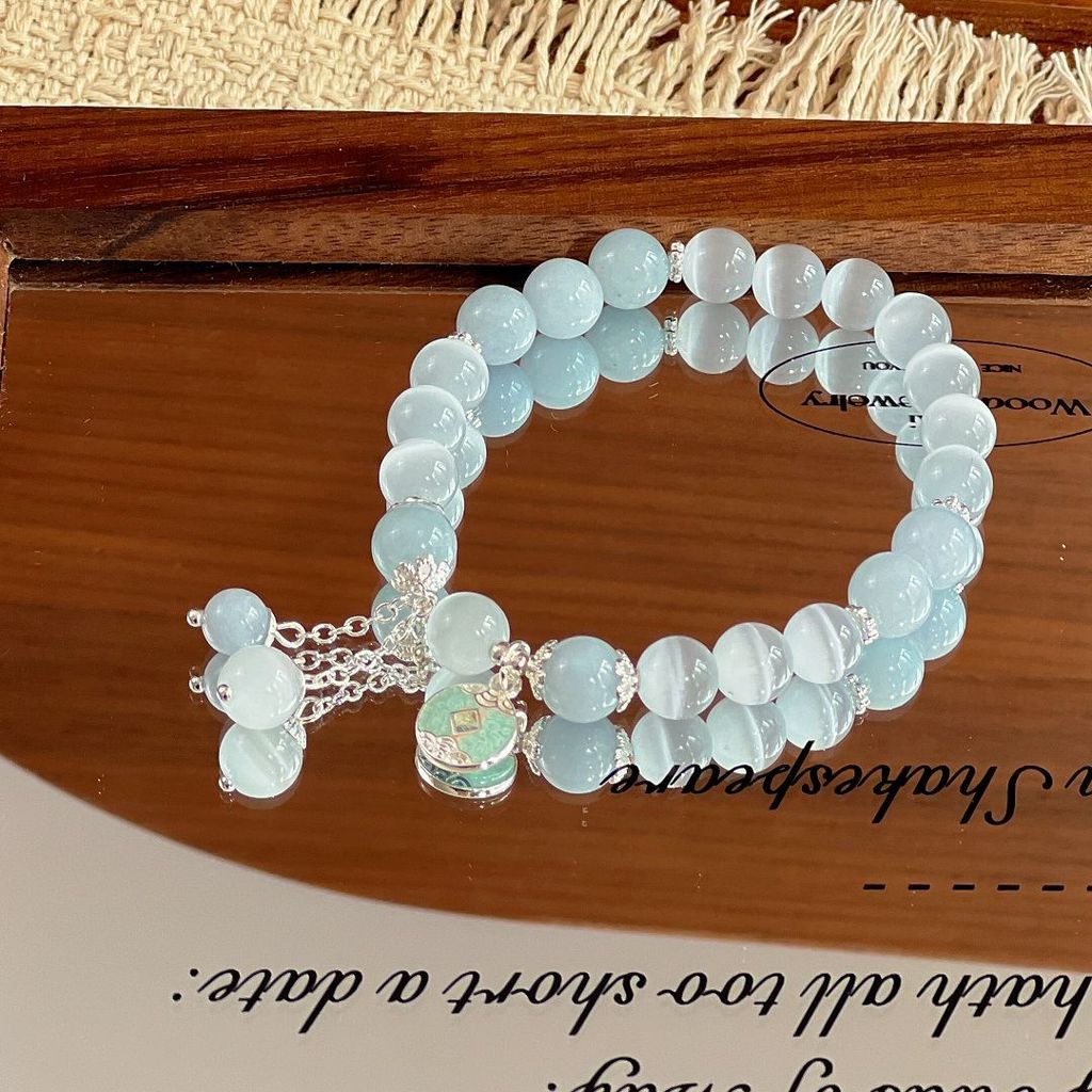 Vòng tay pha lê đá mắt mèo trắng tinh tế tự nhiên