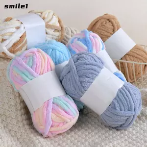 Sợi len thô SMILE, 50g / bóng Sợi ren dải băng đầy màu sắc, Khăn móc DIY Khăn quàng cổ dệt kim Chủ đề chống đóng cọc Chenille Sợi đan tay