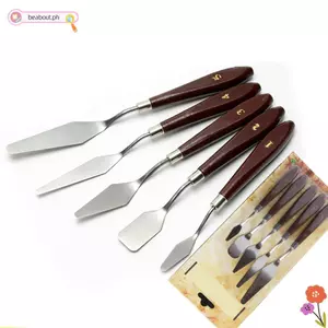 BEABOUT 5 CÁI Thìa trộn sơn, Đầu làm việc bằng kim loại Tay cầm bằng gỗ Dụng cụ cạo tranh nghệ thuật, Hình dạng đầu đa dạng Tích hợp Cấu trúc chắc chắn Công cụ pha trộn sắc tố