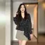 Áo sơ mi nữ cổ chữ v màu xanh mỏng dài tay mùa hè béo mm Áo sơ mi nhỏ dáng ôm khổng lồ