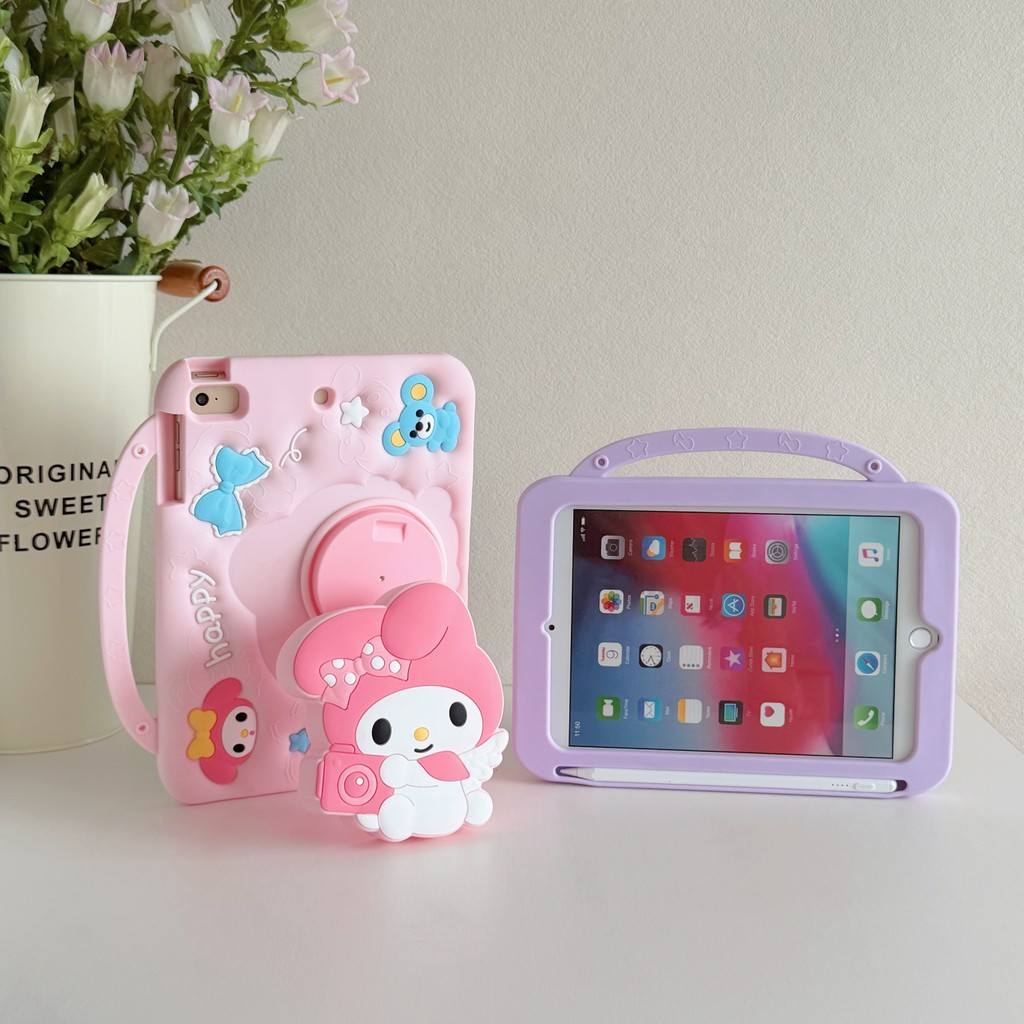 Ốp Lưng Cho Samsung Tab A (8.0inch) 2019 SM-T290 SM-T295 Hoạt Hình Có Thể Thu Vào Chân Đế Mềm Có Bút Hoạt Hình Máy Tính Bảng Vỏ Khe Cắm Tích Hợp