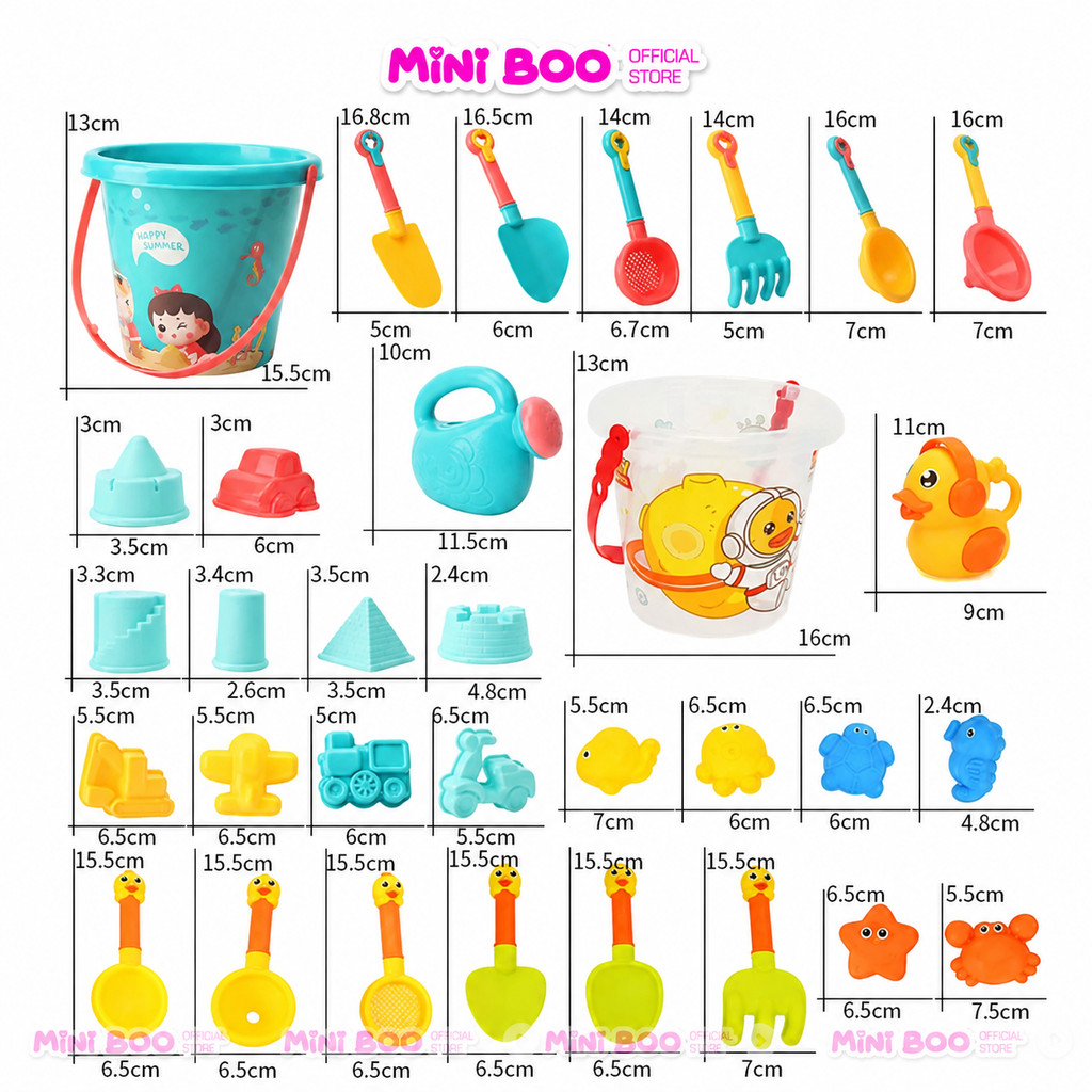 Bộ đồ chơi xúc cát đi biển Little Boo – Nhiều chi tiết kèm xô, xẻng, khuôn đúc cho bé trai, bé gái